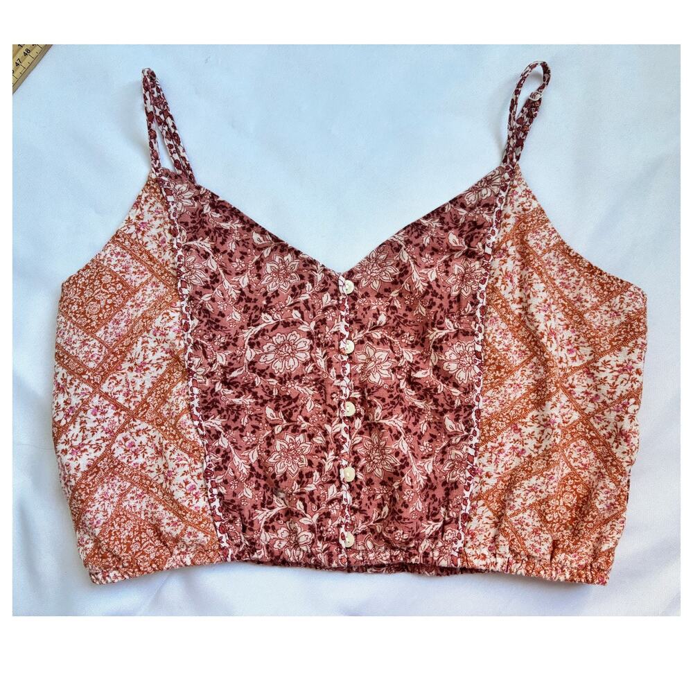 American Eagle Floral Patchwork Cami Top Boho Cropped Tank M